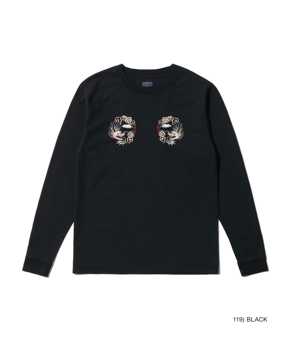 LONG SLEEVE SUKA T-SHIRT EMBROIDERED “DRAGON” - BLACK