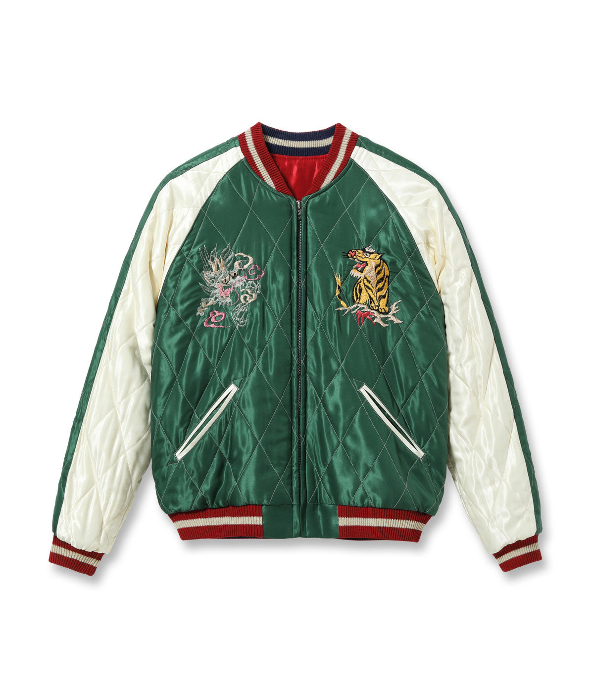 Early 1950s Style Acetate Quilted Souvenir Jacket “JAPAN MAP” × “GOLD DRAGON” - GREEN
