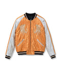 Early 1950s Style Acetate Quilted Souvenir Jacket “WHITE TIGER” × “LANDSCAPE” - ORANGE