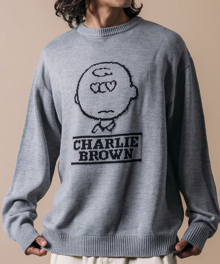 PEANUTS/Peanuts Exclusive Relaxed Fit Jacquard Crewneck Knit / Charlie Brown [Limited Edition] - Gray