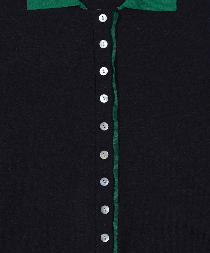 Color Design Fake Layered Long Sleeve Polo Knit Cardigan