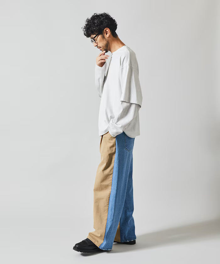 Chino Denim Docking Pants / Wide Straight Pants