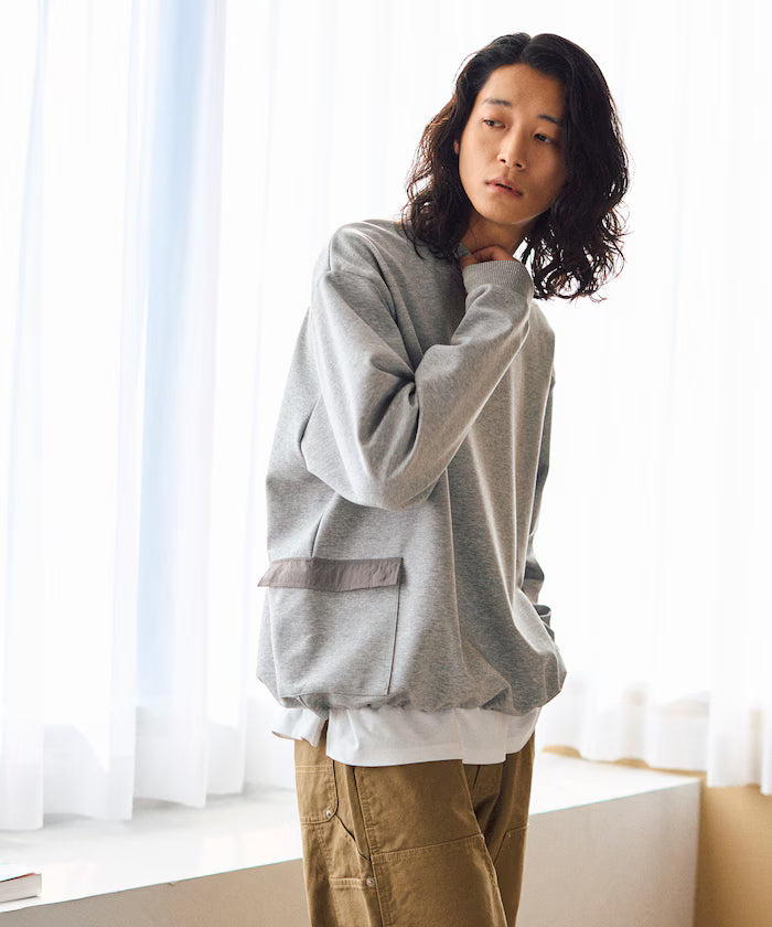 <New Color Added> Side Pocket Spindle Cardboard Crew Neck Sweatshirt