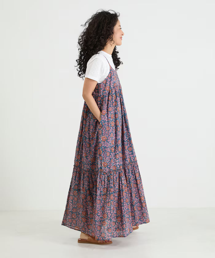 India Woodblock Flower Print Cami Dress