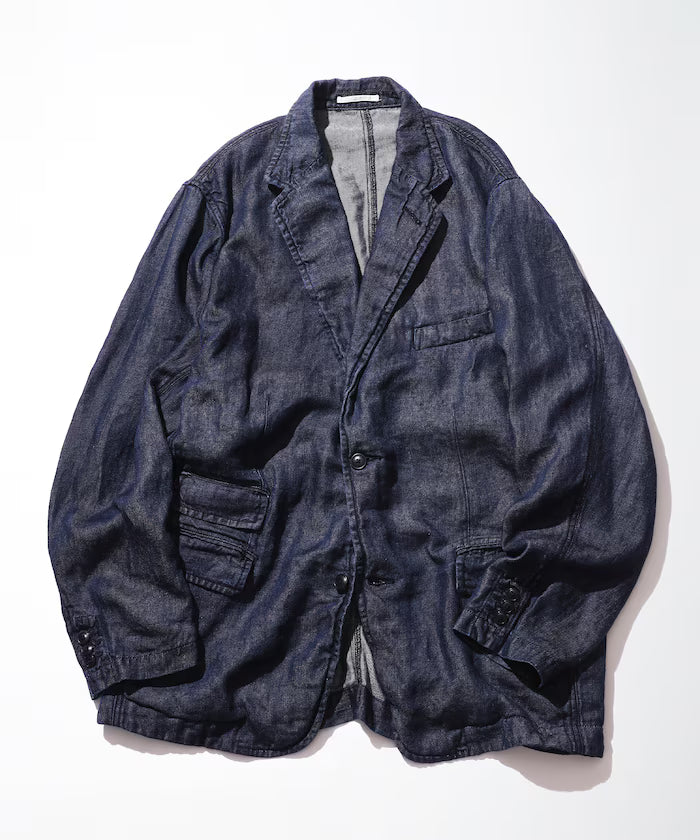 French Linen Denim Tailored Jacket - Navy