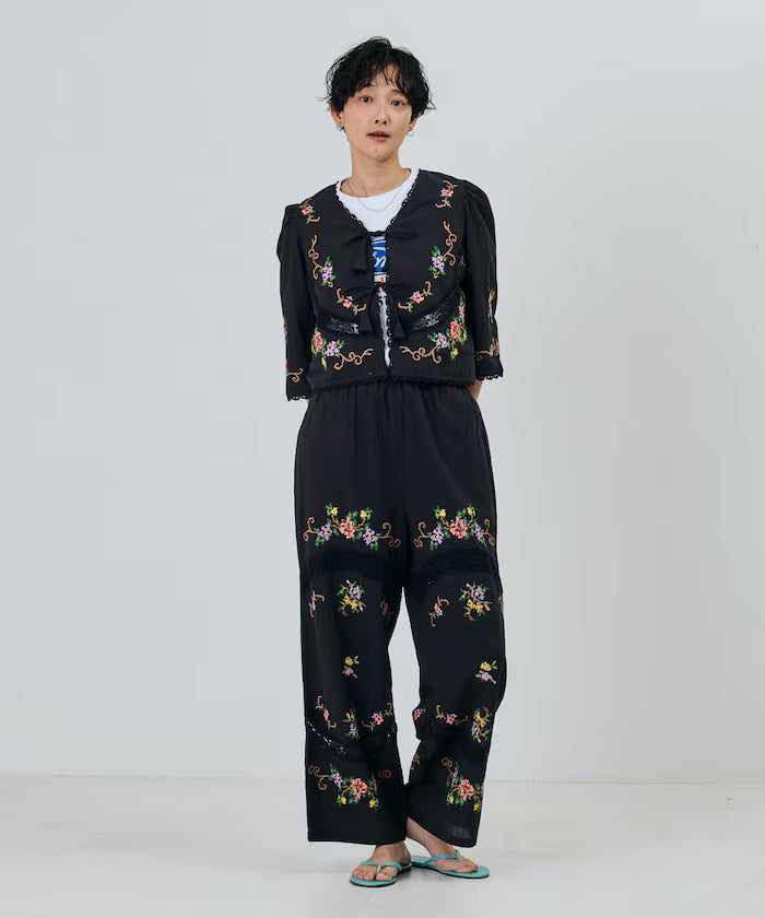 India Flower Cross Embroidery Lace Pants