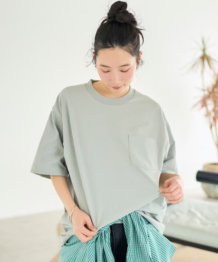 AIRDRY HIGH TECHYARN 7.7oz Big Silhouette Crew Neck Pocket T-Shirt Quick-dry Heat Shield