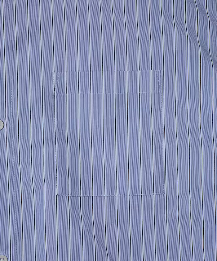 Typewriter Spindle Band Collar Stripe Short Sleeve Shirt