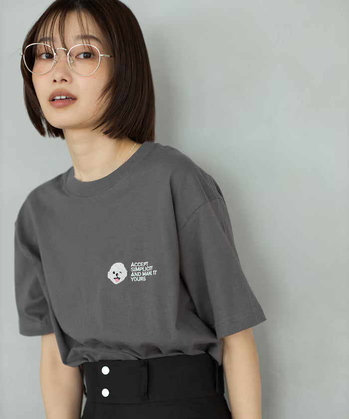 Organic Cotton One Point Animal Embroidery T-Shirt