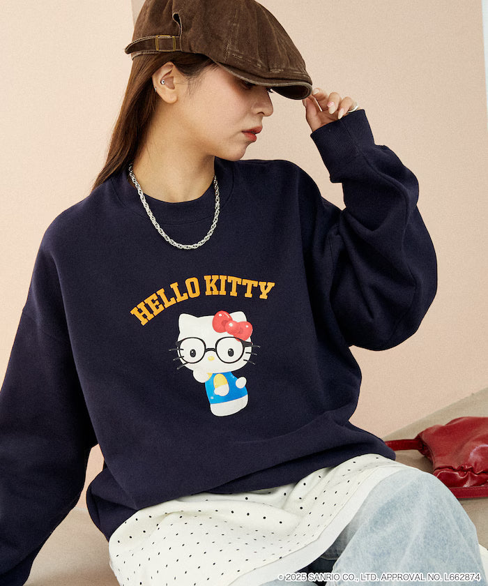 "HELLO KITTY/Hello Kitty" glasses college-style sweatshirt limited edition