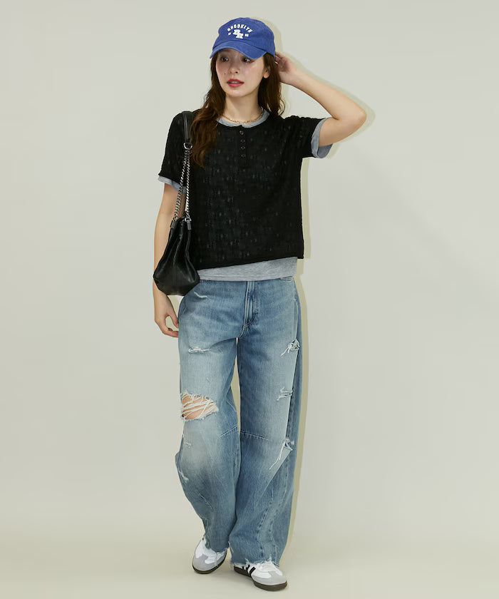 <Set Item> Cut x Jacquard Henry Neck T-Shirt Limited Edition