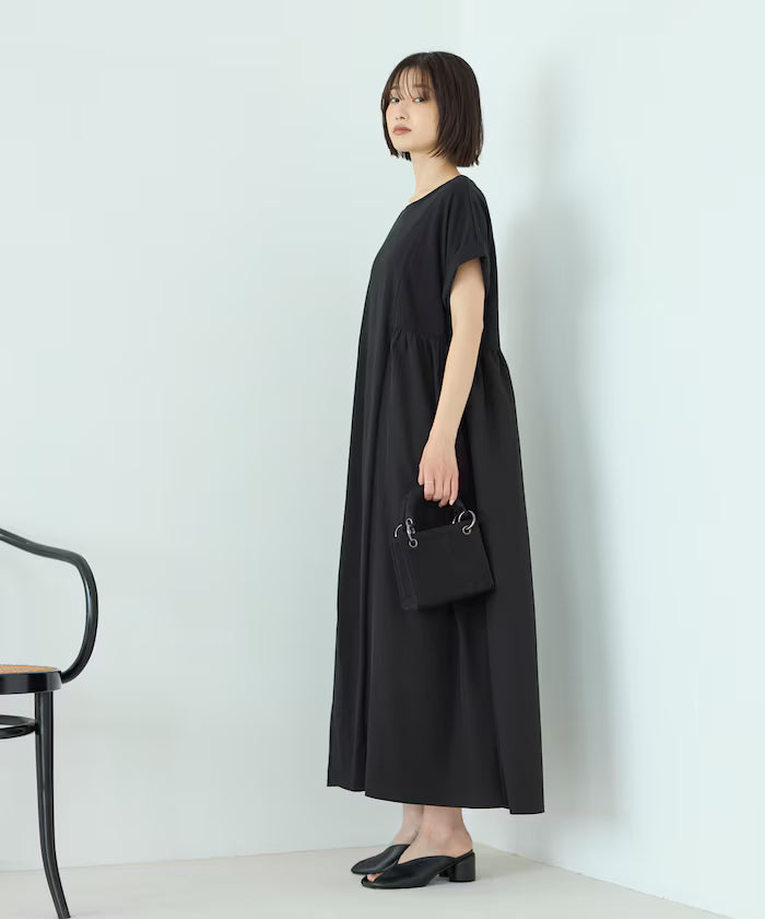 Organic Cotton Mixed Material Docking Gathered Dress