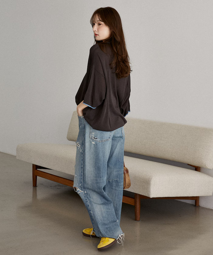 LOVE POP STUDIO Collar Layered Knit Polo Shirt Limited Edition