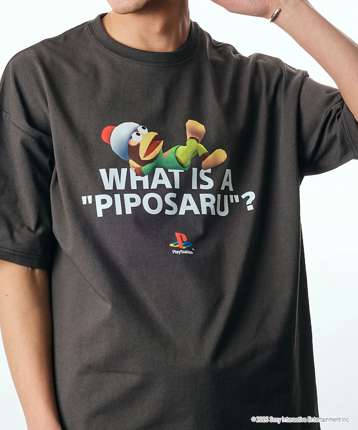 Big Silhouette Crew Neck Print T-shirt/PlayStation Sarugatchi/WHAT IS A PIPOSARU 【Limited Edition】 - Dark Gray