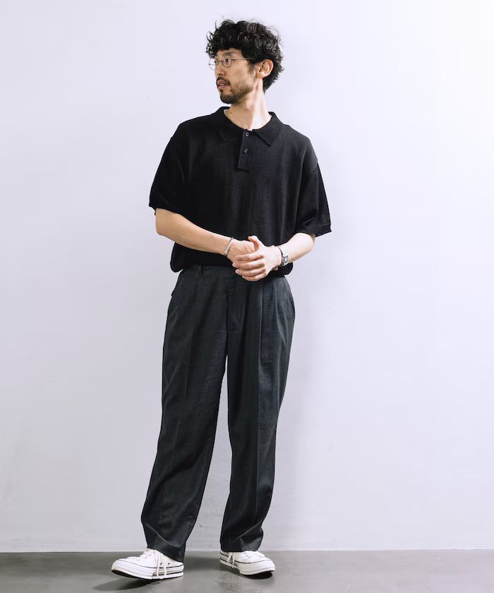 Relaxed Fit Short Sleeve Summer Knit Polo Shirt / Short Sleeve Knit Polo