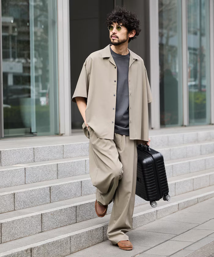 Relaxed Fit Linen Touch Setup/Open Collar Shirt/Wide Slacks [Limited Edition]