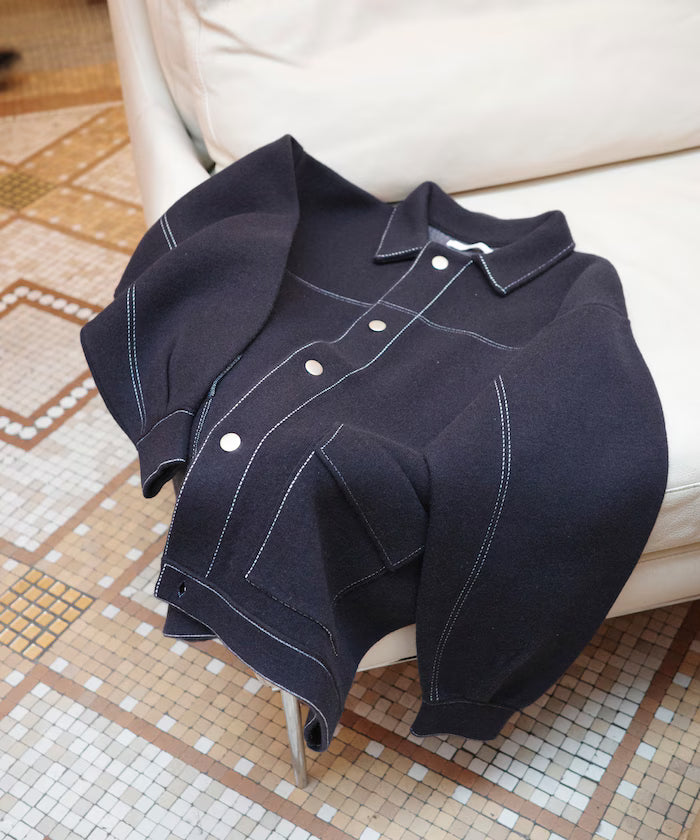 Oversized Wool Blend Knit Coverall / Color Stitch Knit Jacket