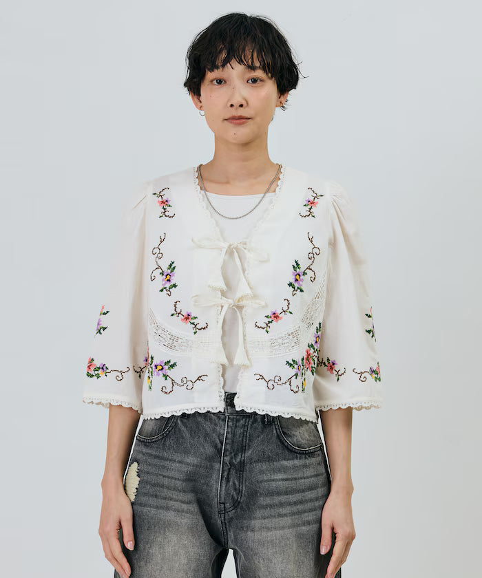India Flower Cross Embroidery Lace Bolero