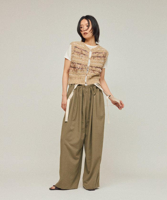 Mixed Material Fringe Knit Vest / Striped Knit Vest 25AW