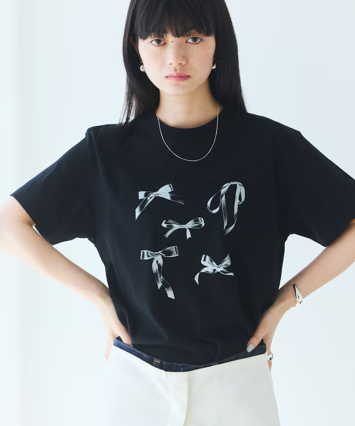 Comfortable Ribbon Print Crew Neck T-shirt