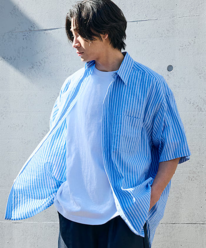 Relax Fit Regular Collar Sheer Seersucker Short Sleeve Shirt 【Limited Edition】