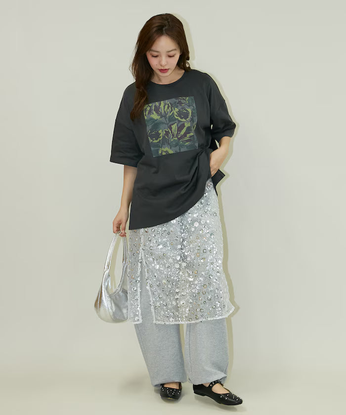 Flower Nuance Art Box Print Big Silhouette T-Shirt Limited Release