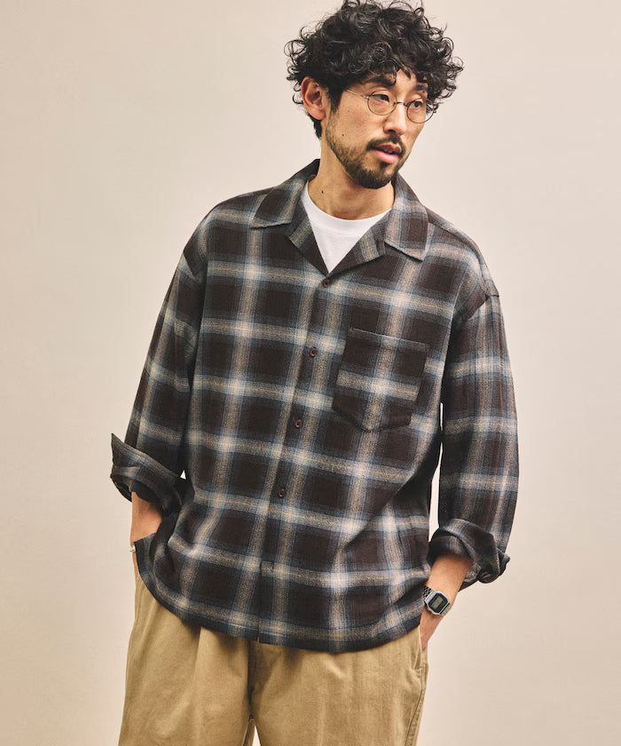 Pre-dyed ombre check sheer shirt relaxed fit