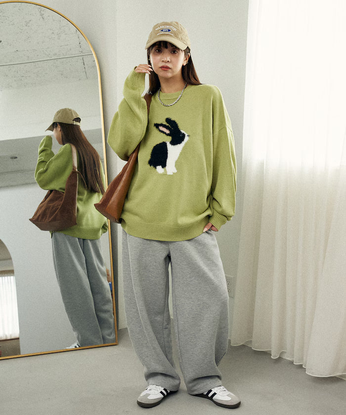 Shaggy Embroidered Rabbit Design Knit Limited Edition
