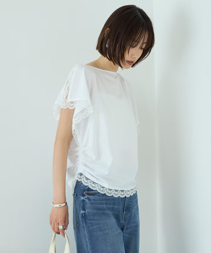 Handkerchief Sleeve Shirring Blouse