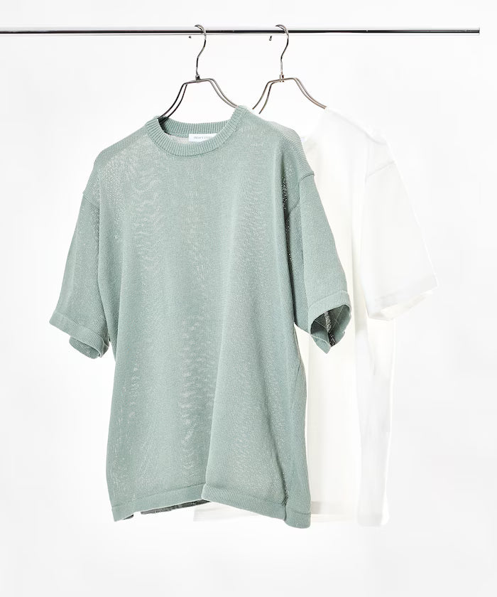 Sheer Knit & Cotton T-Shirt Layered Set