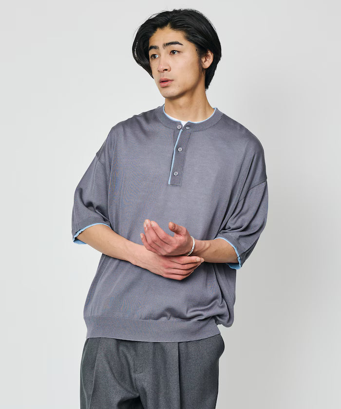 Limited Edition Relaxed Fit Color Block Henley Neck Knit