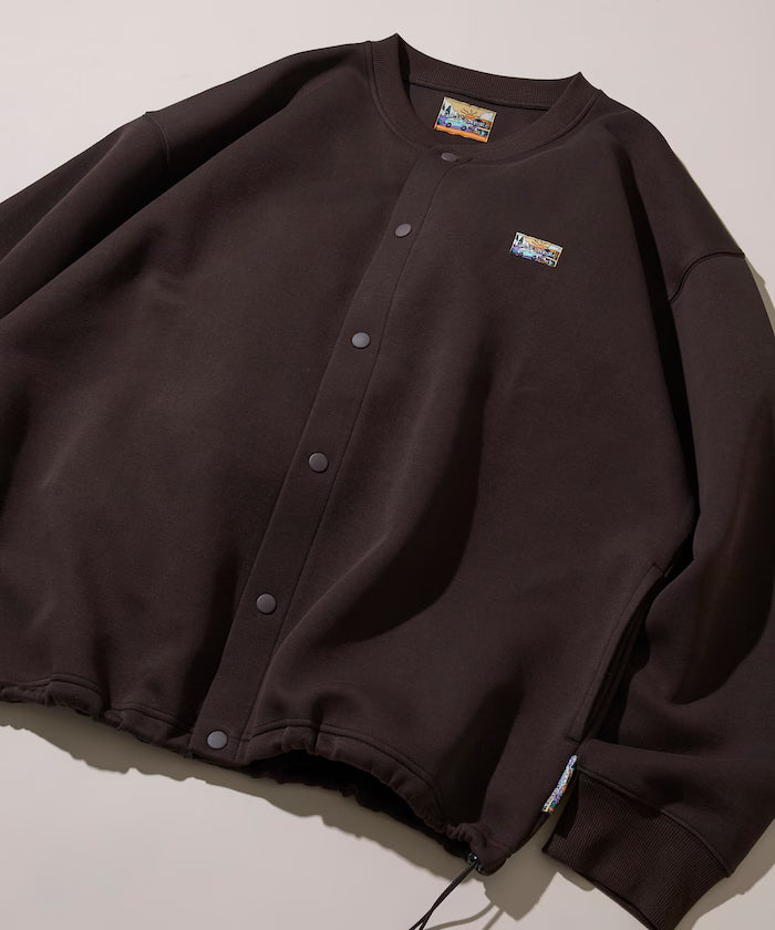Big Silhouette Cardboard One Point Logo Snap Button Spindle Sweat Cardigan - Brown