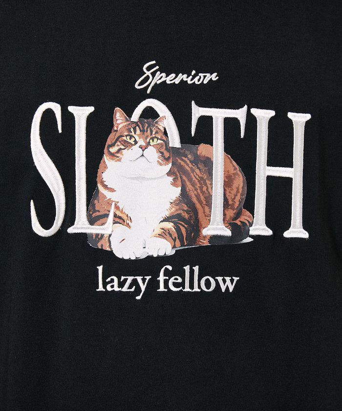 <Functional Material> SLOTH Embroidered Cat T-Shirt Limited Edition