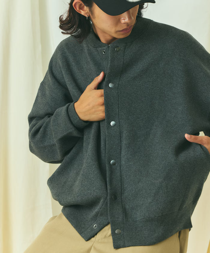 Relax Fit Relax Fit Sweat-like Knit Crew Neck Snap Cardigan [Limited Edition]