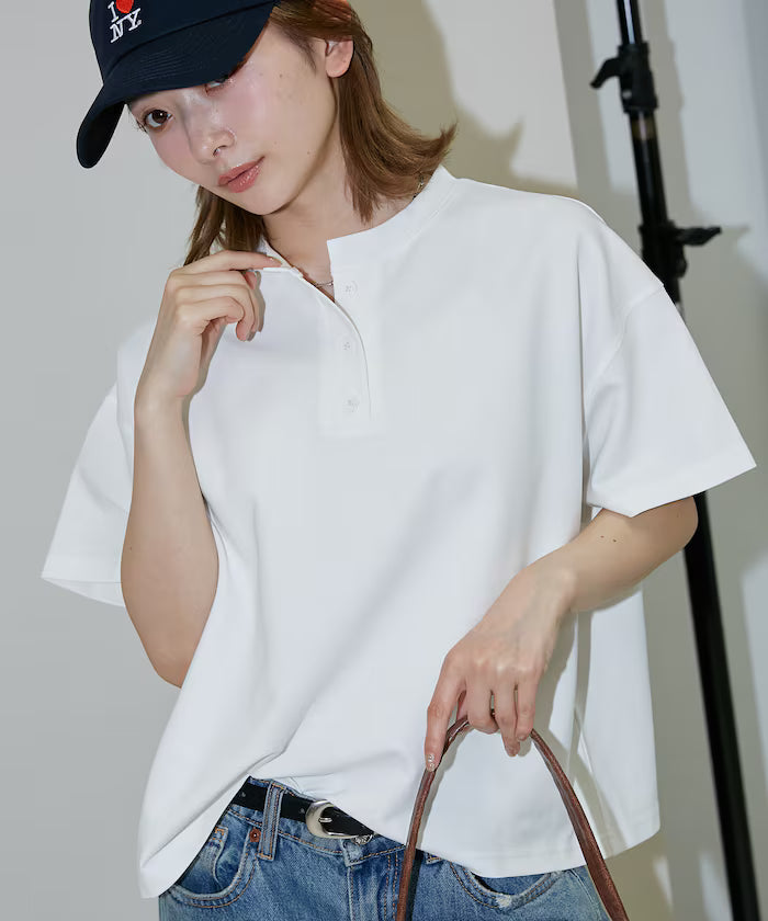 <contact cool> Cool Ponte Henry Neck T-Shirt Limited Release