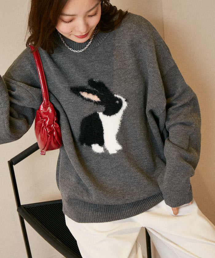 Shaggy Embroidered Rabbit Design Knit Limited Edition