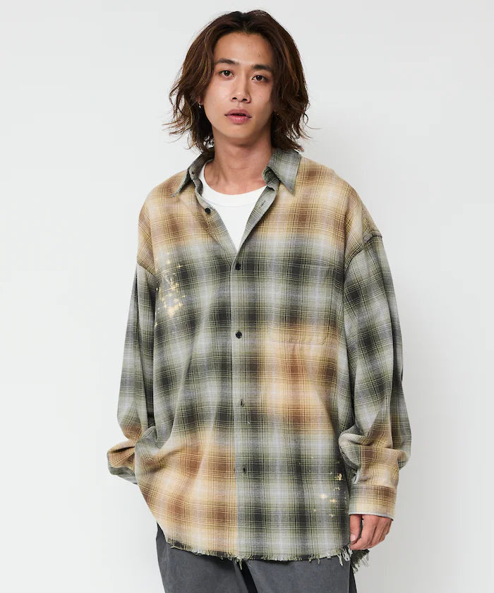 Relax Fit Relaxed Fit Bleached Ombre Check Flannel Shirt [Limited Edition]