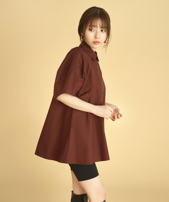 Switching Design Balloon Sleeve Shirt / 5-Minute Sleeve Blouse