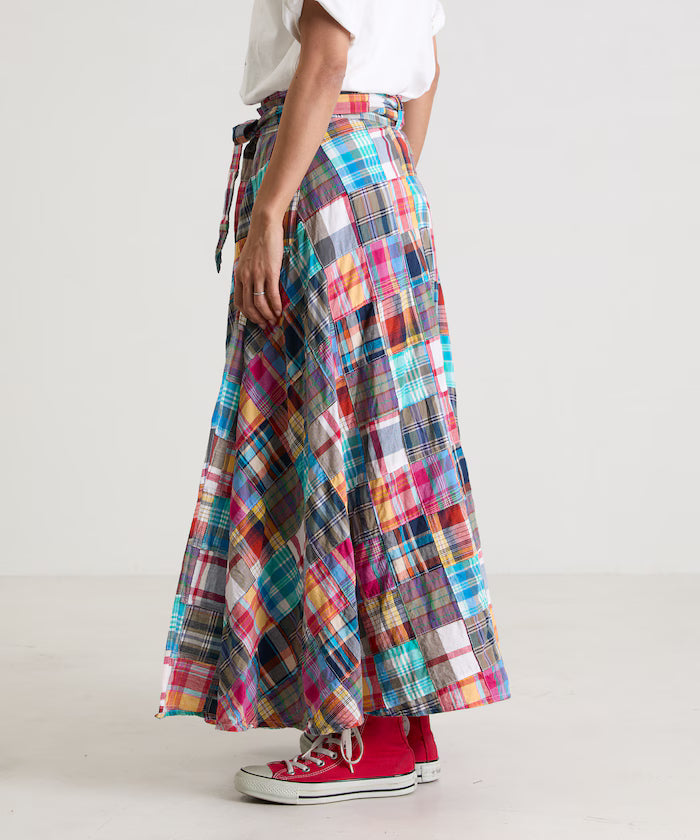 Indian patchwork check wrap skirt