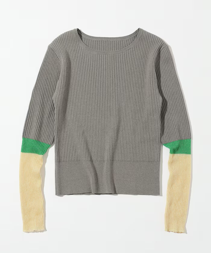 Functional material silk blend color block knit pullover / anti-pill / machine washable