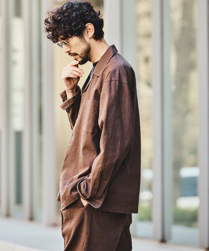 LINEN COTTON OPEN COLLAR SHIRT【Compatible with setups】