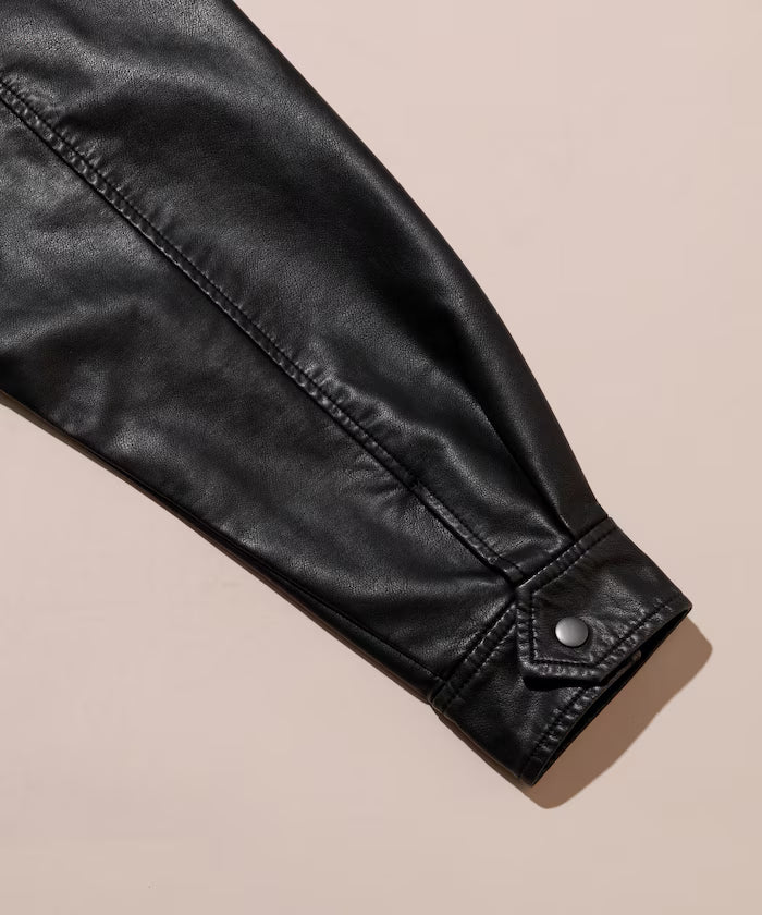 Washed processed leather red stand collar zip-up short blouson
