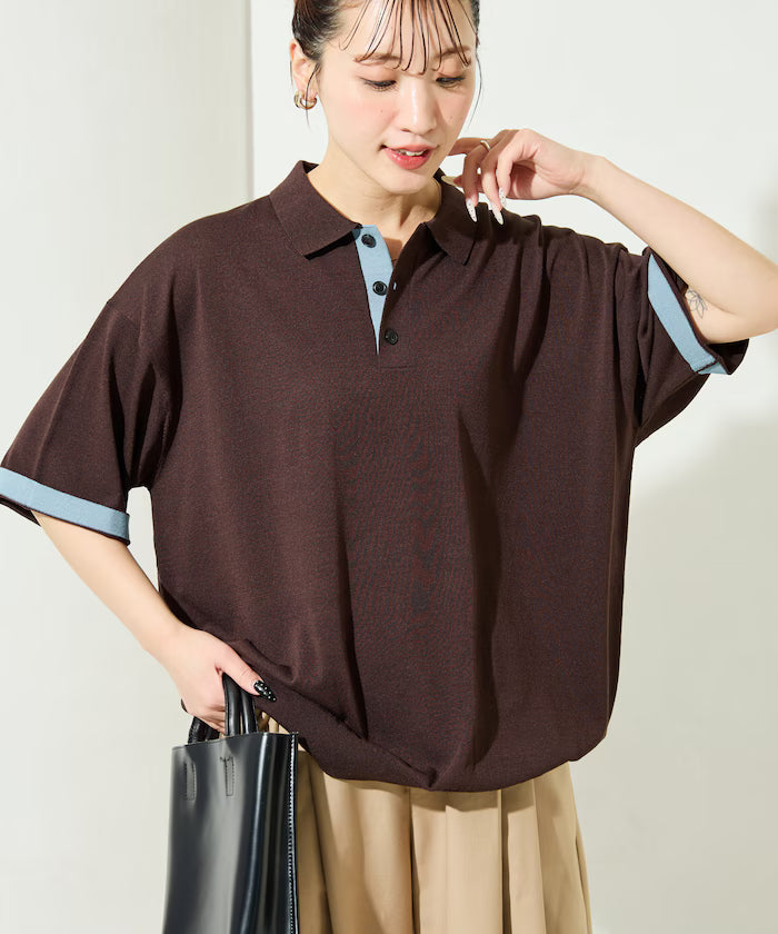 Relax Fit Relax Fit Cool Touch Color Block Knit Polo Shirt [Limited Edition] - Brown