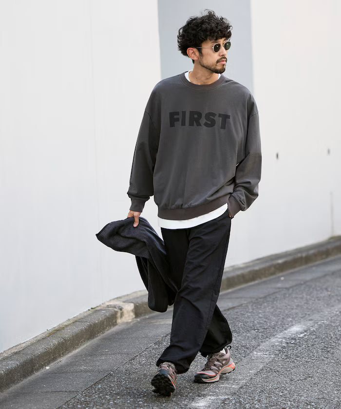 Wide Straight Nylon Track Pants / Tapered Silhouette Easy Nylon Pants
