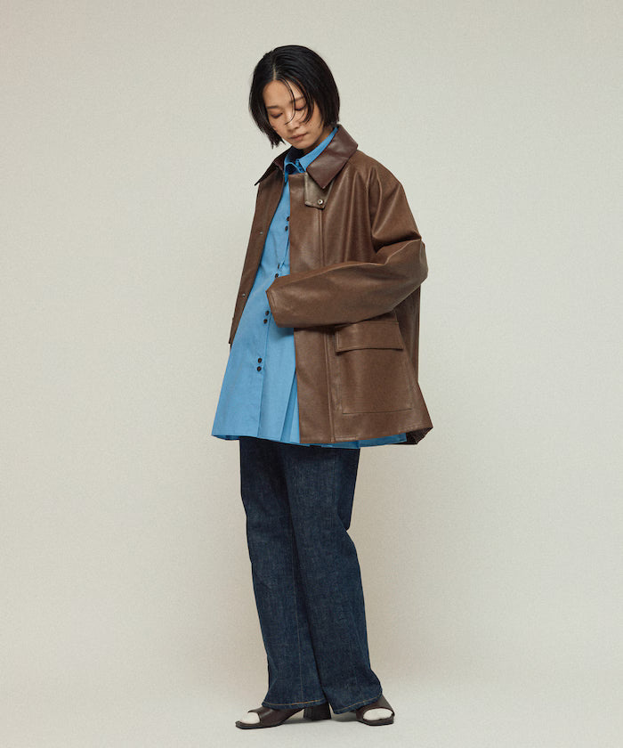 Oversized leatherette blouson / Mixed material switching