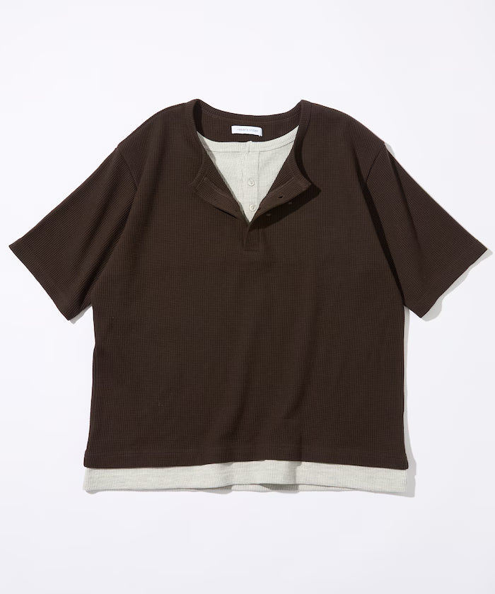 Waffle Fake Layered Henry Neck T-Shirt