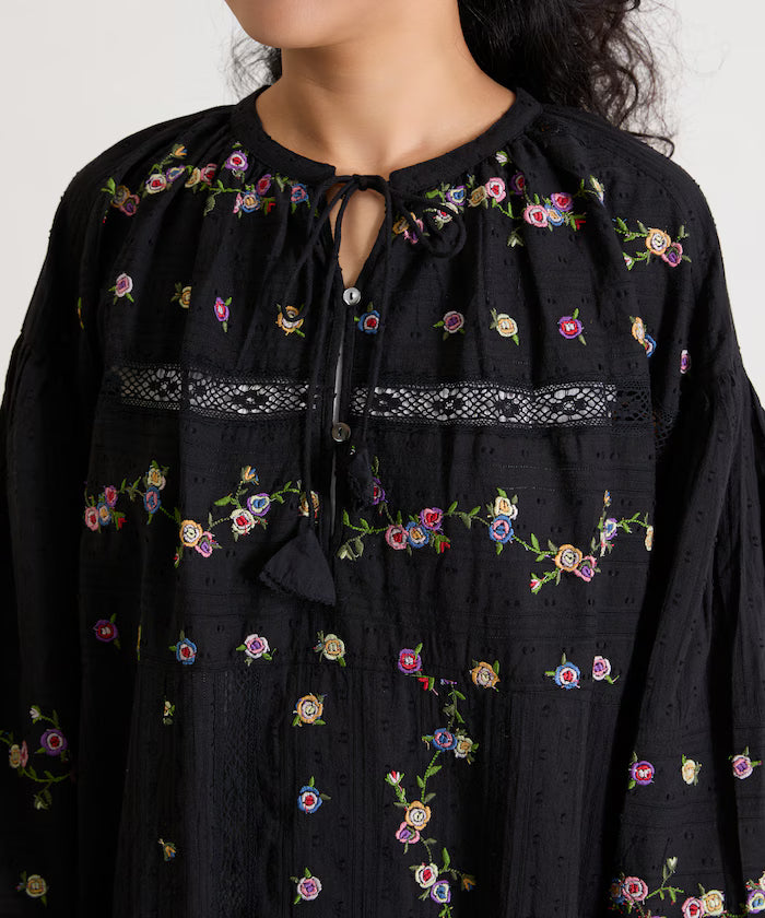 Dobby Floral Embroidery x Lace Dress