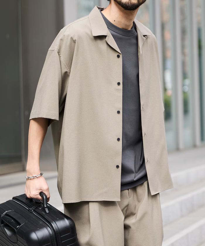 Relaxed Fit Linen Touch Setup/Open Collar Shirt/Wide Slacks [Limited Edition]