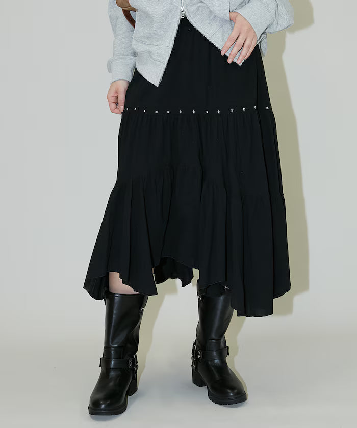 Studded Asymmetrical Tiered Skirt Limited Edition