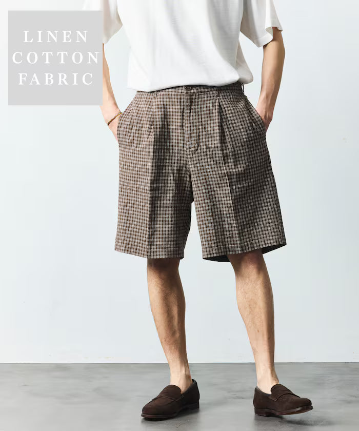 LINEN COTTON EASY SHORT PANTS - Dark Brown